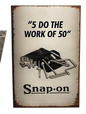Snap-on Vintage Style '5 Do The Work Of 50' Metal Wall Sign - White/Black